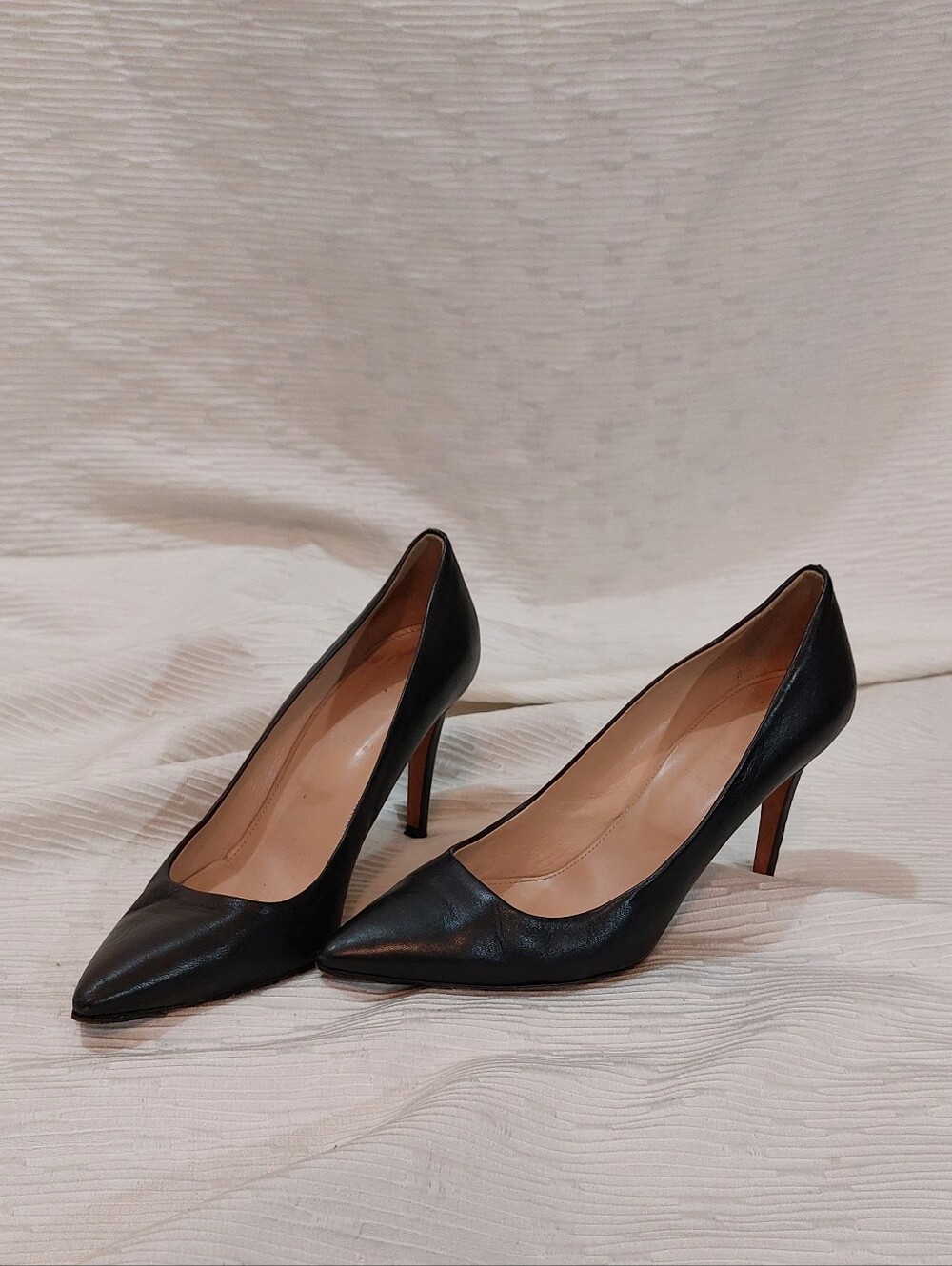 J. Crew Black Leather Pointed-Toe Pumps Size 8.5 Made In Italy